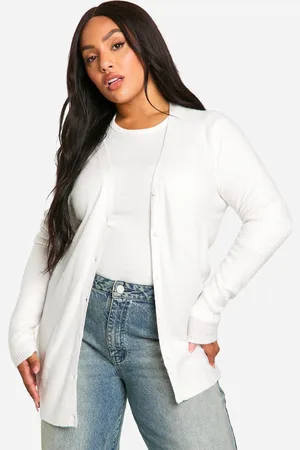 Boohoo Plus Mjuk Ribbstickad Cardigan I Boyfriendstil Med Ledig Passform