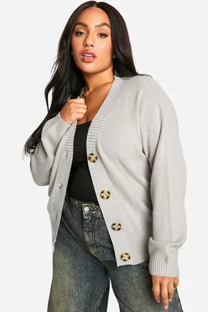 Boohoo Plus Premium Ribbstickad Oversize Cardigan Med Ledig Passform