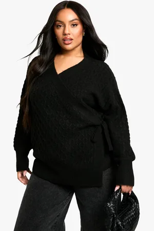 Boohoo Plus Mjuk Kabelstickad Cardigan Med Omlott