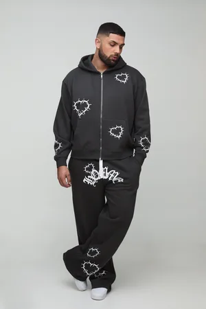 Boohoo Plus Oversize Träningsoverall Med Dragkedja Och Huva Med Dubbla Midjeband