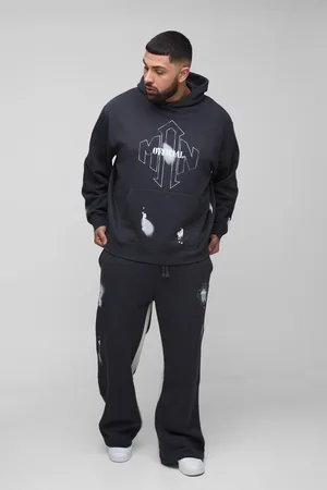 Boohoo Plus Man Oversize Träningsoverall Med Färgstänk, Huva Och Ledig Passform