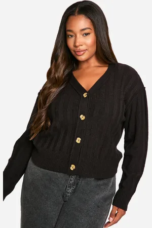 Boohoo Plus Ribbstickad Cardigan I Boyfriendstil Med Dekorativa Sömmar