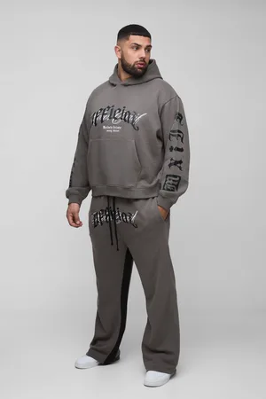 Boohoo Plus Official Oversize Träningsoverall Med Huva Och Utsvängda Ben