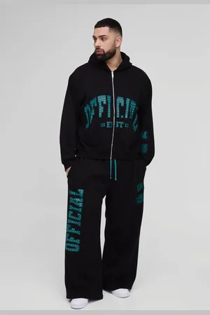 Boohoo Plus Oversize Träningsoverall Med Huva, Dragkedja Och Applikation Med Strass