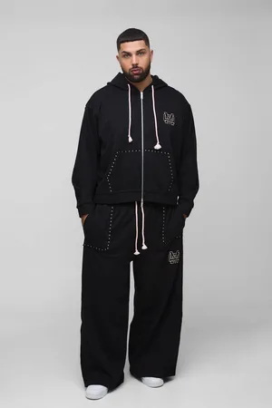 Boohoo Plus Oversize Träningsoverall Med Huva, Dragkedja Och Dekorativa Sömmar