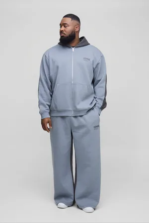 Boohoo Plus Homme Oversize Träningsoverall Med Huva, Blockfärger Och Dragkedja