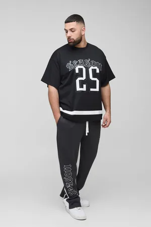 Boohoo Plus Oversize T-Shirt I Mesh Och Mjukisbyxor I Slim Fit Med Paneler