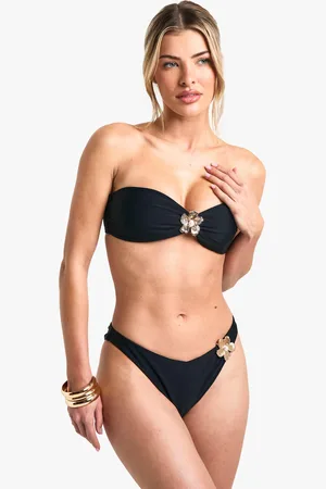 Boohoo Blommig Bikiniöverdel I Bandeaustil Med Pärlor