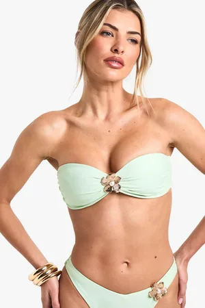 Boohoo Blommig Bikiniöverdel I Bandeaustil Med Pärlor