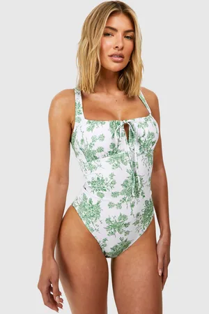 Boohoo Blommig Baddräkt Med Rynkade Detaljer