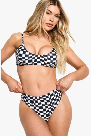 Boohoo Rutig Bikini Med Hög Midja