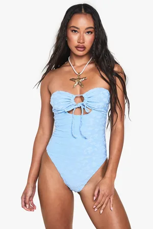 Boohoo Blommig Baddräkt I Bandeaustil