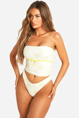 Boohoo Blommig Lång Bandeau Bikini