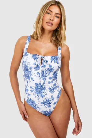 Boohoo Blommig Baddräkt Med Rynkade Detaljer