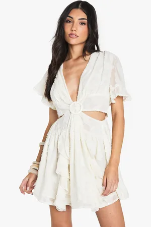 Boohoo Blommig Klänning Med Vid Ärm