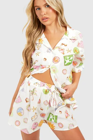 Boohoo Shorts I Bomullspoplin Med Havsmotiv