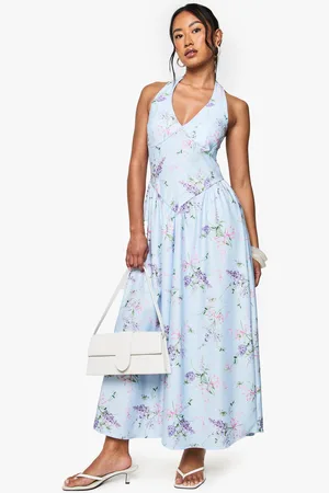 Boohoo Blommig Midaxiklänning Med Låg Urringning