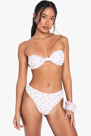Boohoo Blommig Bikiniöverdel I Bandeaustil Med Knut