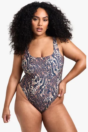 Boohoo Plus Leopardmönstrad Baddräkt Med Låg Urringning