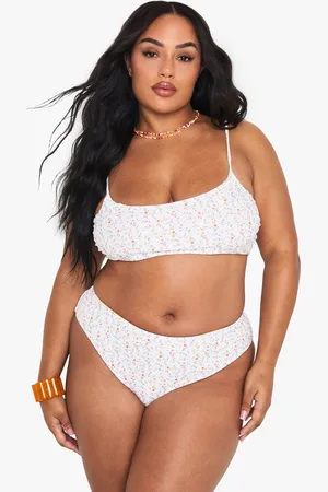 Boohoo Plus Blommig Bikinitrosor Med Knytdetaljer