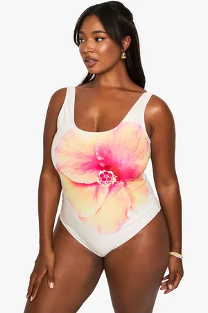 Boohoo Plus Blommig Baddräkt Med Låg Urringning