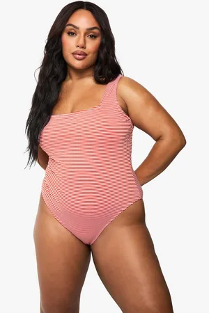 Boohoo Plus Randig Baddräkt I Bäckebölja