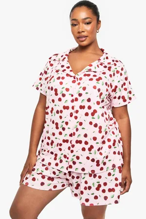 Boohoo Plus Kortärmad Pajamas Med Tryck Och Shorts