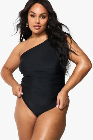 Boohoo Plus One Shoulder-Baddräkt Med Tryck På Ryggen