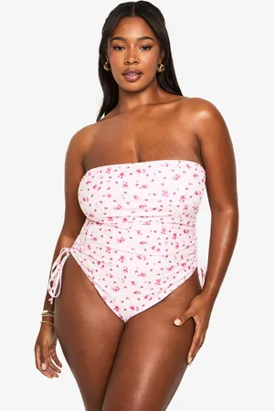 Boohoo Plus Småblommig Baddräkt I Bandeaustil