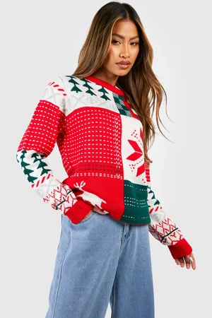 Boohoo Stickad Jultröja I Retrostil Med Patchwork