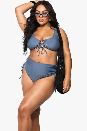 Boohoo Plus Bikinitrosa Med Hög Midja Och Rynkade Detaljer