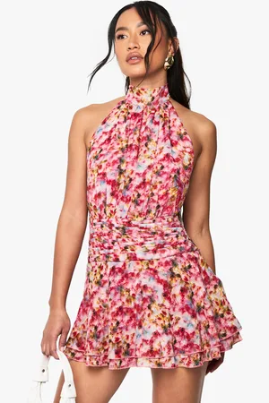 Boohoo Blommig Kort Klänning I Chiffong