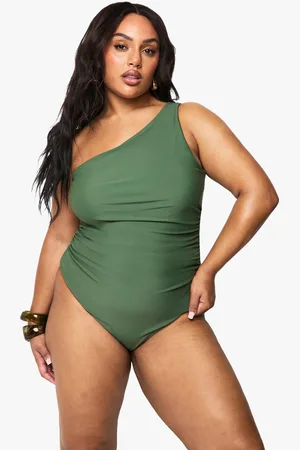 Boohoo Plus One Shoulder-Baddräkt Med Tryck På Ryggen