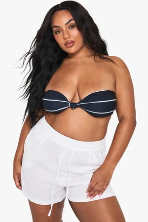 Boohoo Plus Randig Bikiniöverdel I Bandeaustil