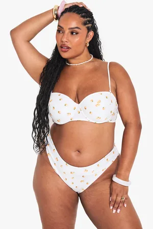 Boohoo Plus Vadderad Bikiniöverdel Med Tangerinmönster