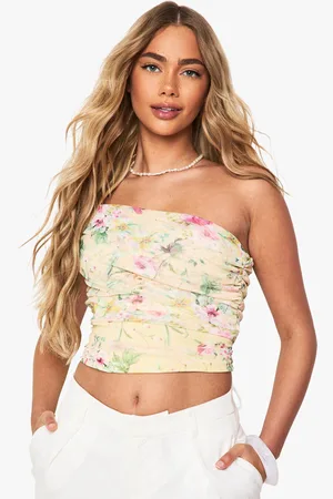 Boohoo Blommig One Shoulder-Topp I Mesh