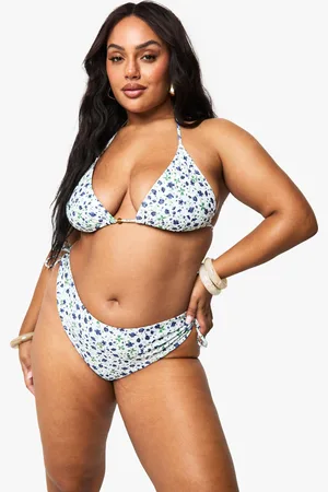 Boohoo Plus Blommig Bikinitrosa Med Knytdetaljer