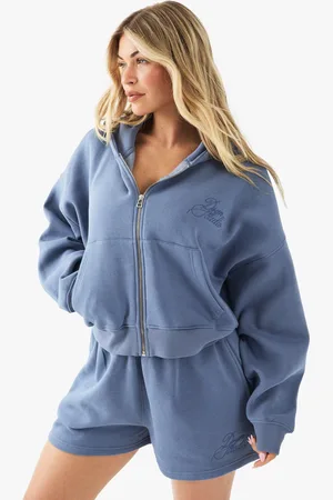 Boohoo Dsgn Studio Boxig Kort Hoodie Med Dragkedja