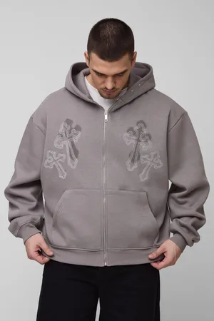 Boohoo Tall Oversize Hoodie Med Dragkedja Och Brodyr