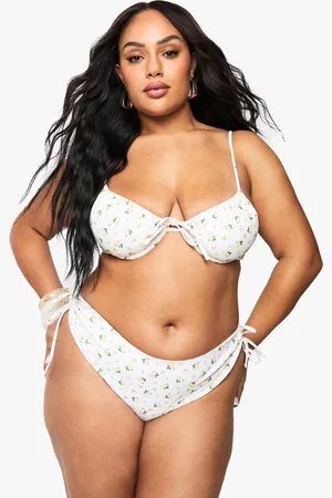 Boohoo Plus Blommig Bikinitrosa Med Knytdetaljer