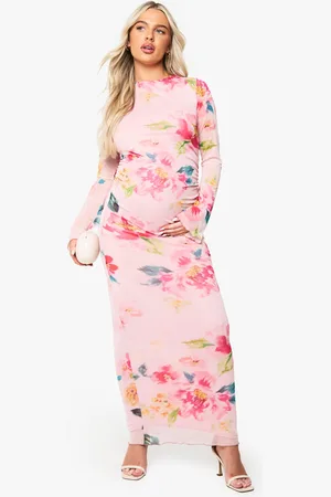 Boohoo Mammakläder Blommig Långklänning I Mesh Med Rullfåll
