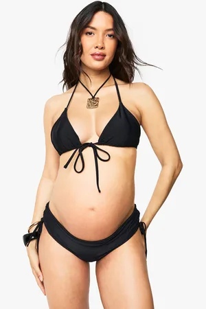 Boohoo Maternity Tie Front Triangle High Waisted Ruched Side Bikini