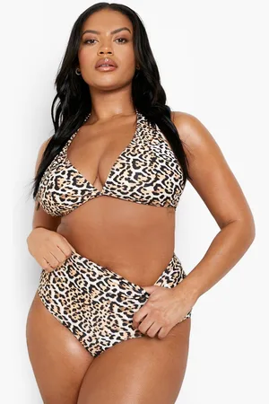 Boohoo Plus Leopard Bikinitrosa Med Hög Midja