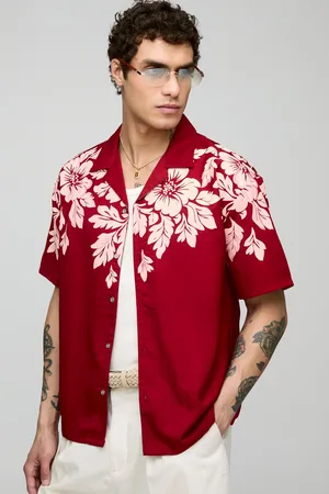 Boohoo Oversize Blommigt Tryck Och Skjorta I Twill Med Brodyr