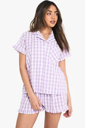 Boohoo Rutig Skjorta Och Pajamasbyxor I Bäckebölja