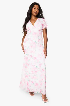 Boohoo Plus Blommig Midaxiklänning I Mesh