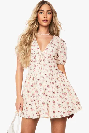 Boohoo Blommig Miniklänning Med Puffärm