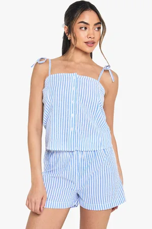 Boohoo Linne Och Pajamasshorts Med Vida Ben I Bäckebölja
