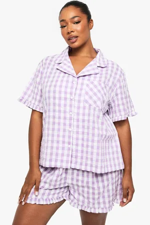 Boohoo Plus Rutig Skjorta Och Pajamasbyxor I Bäckebölja
