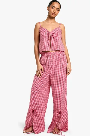 Boohoo Petite Rutigt Linne Och Pajamasbyxor